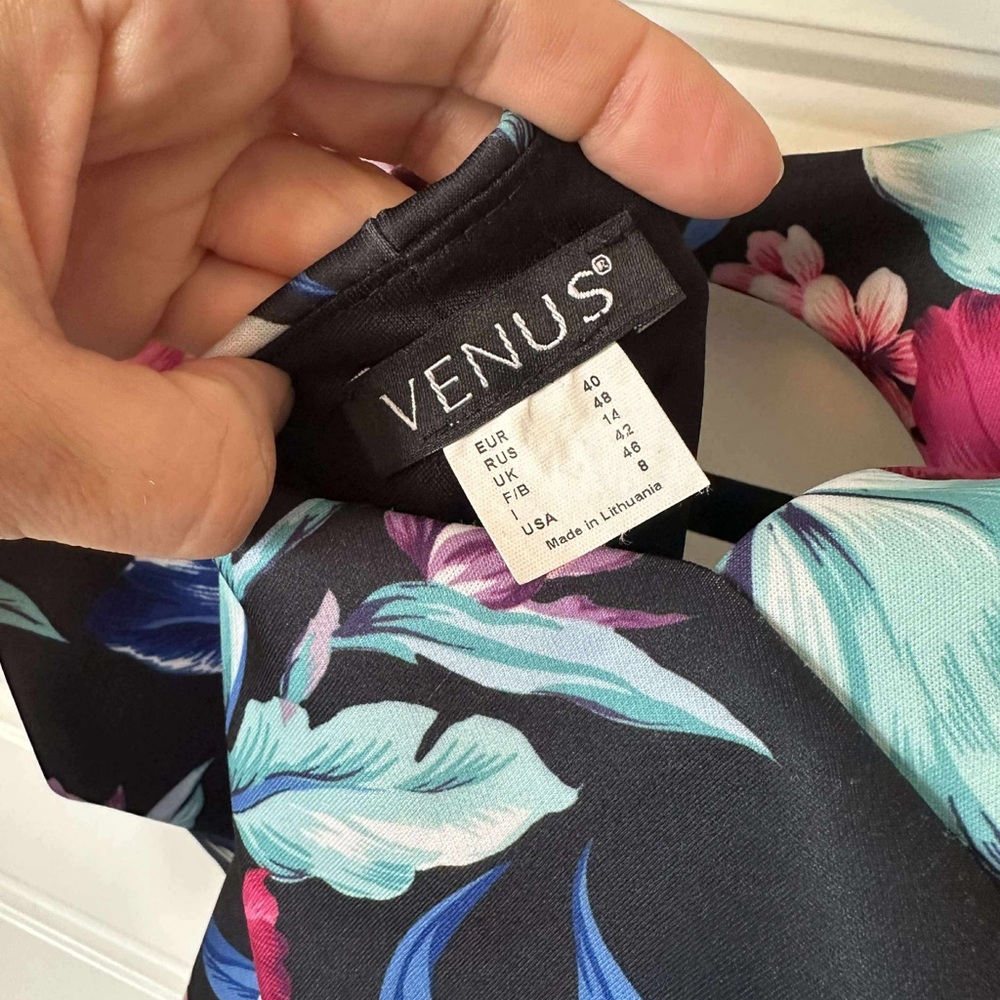 VENUS Black Dress with Floral Accents